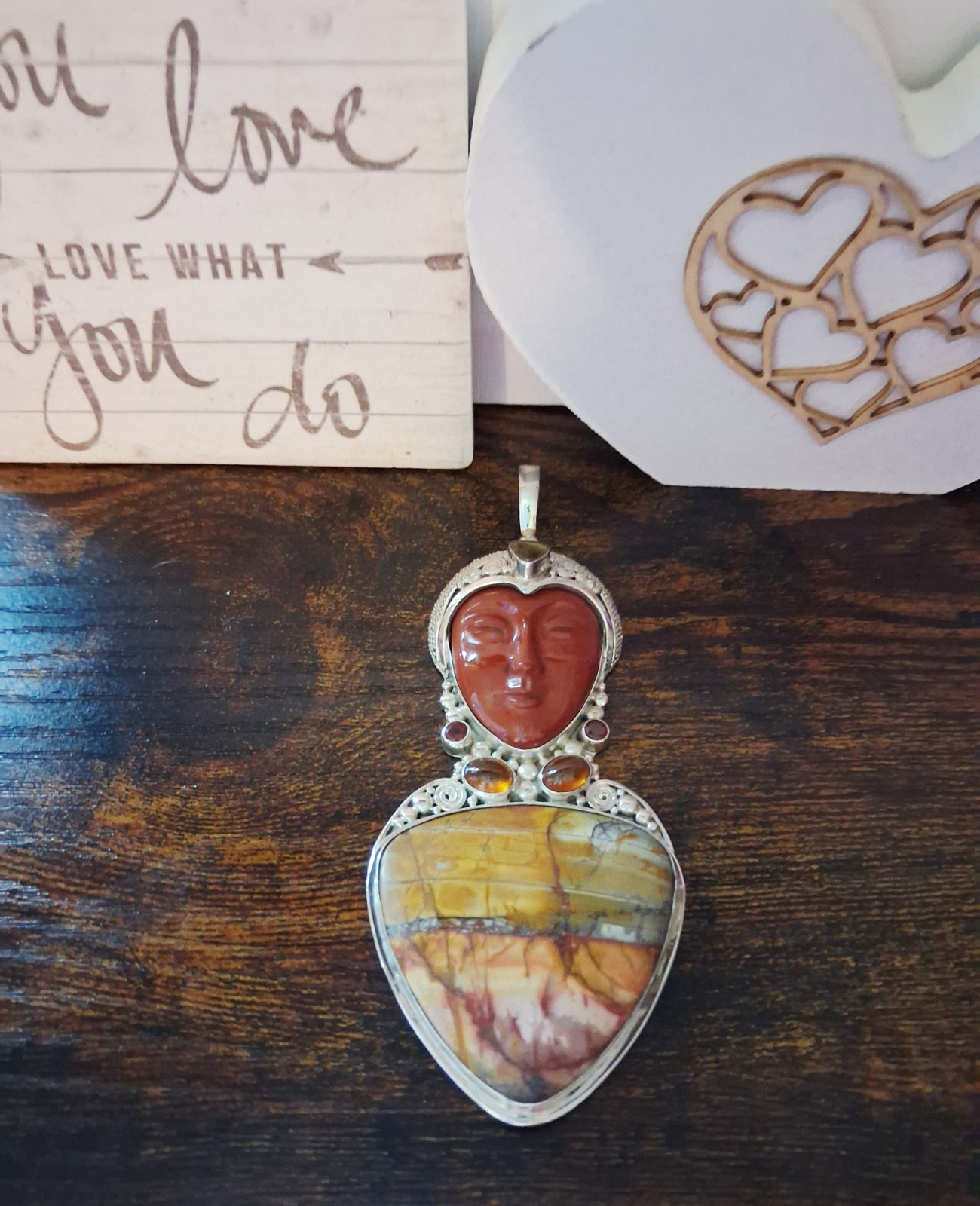 Sajen 50g Red Creek Jasper & Multi Gemstone Bali Goddess Sterling Silver Pendant