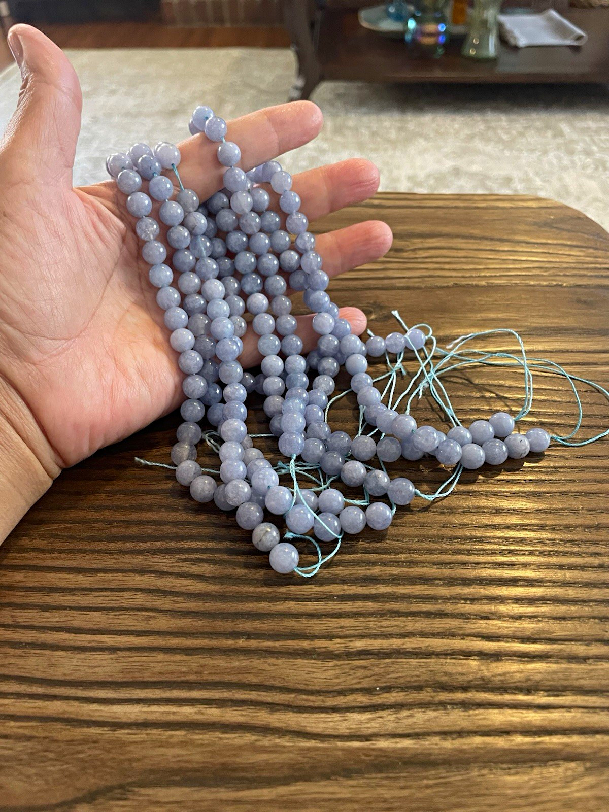 Light Blue Stone Round Bead Strands Lot 8mm Smooth 1mm Center-Drilled