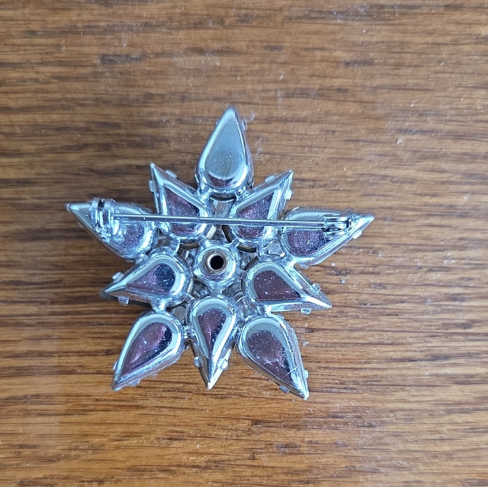 Star Brooch Pin Silver Tone Clear White Crystal Rhinestone Prong Set Pin Back