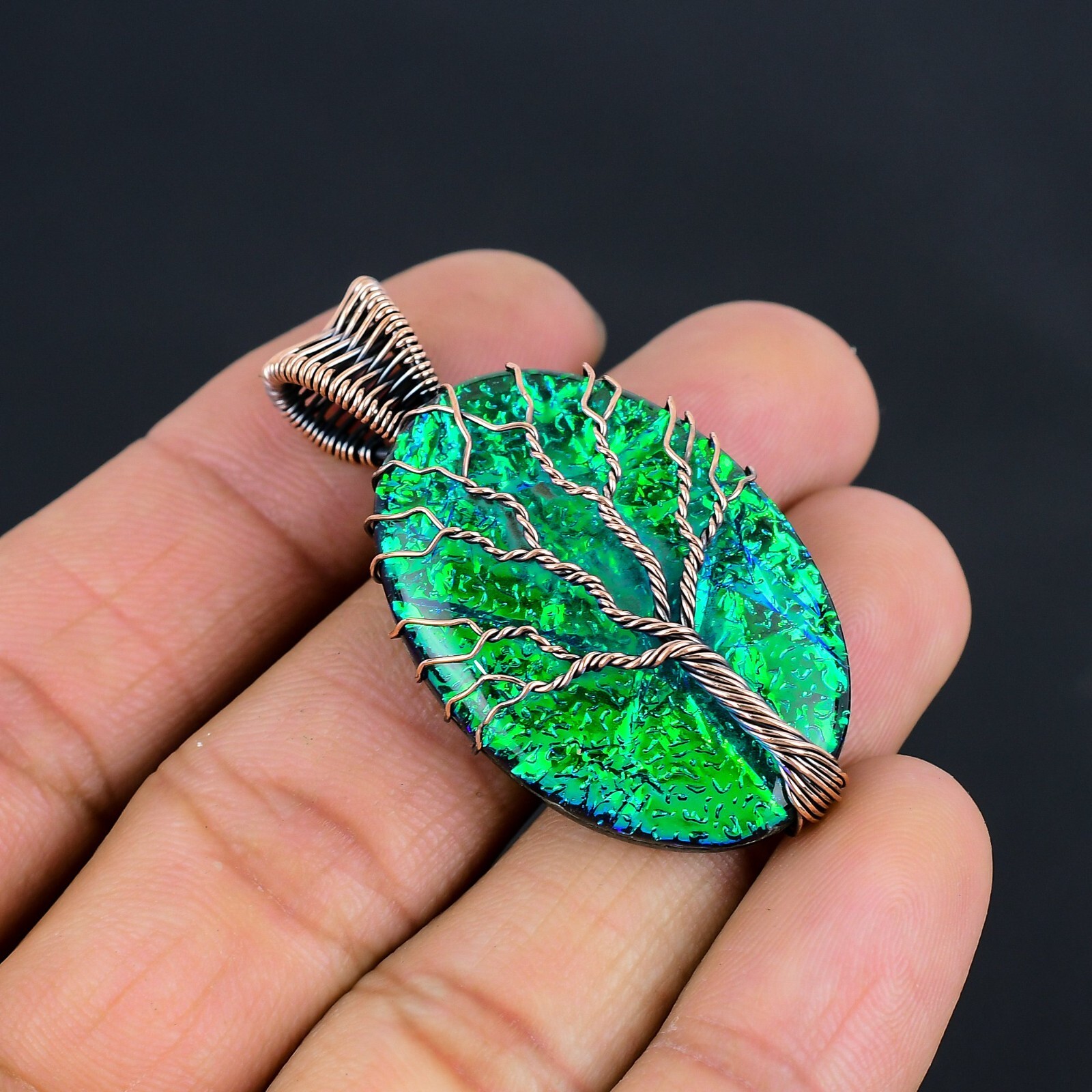 Tree Of Life Triplet Opal Gemstone Copper Wire Wrapped Pendant Jewelry LC-251