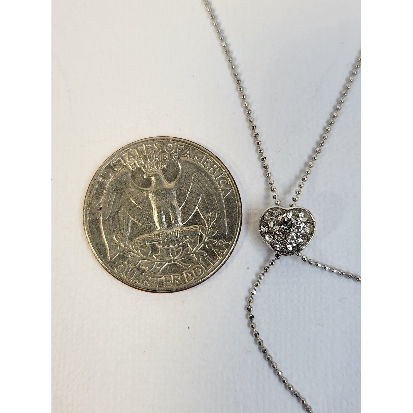 NIB Sterling Silver Heart Bolo Adjustable Slider Pavé Lariat Necklace 16″