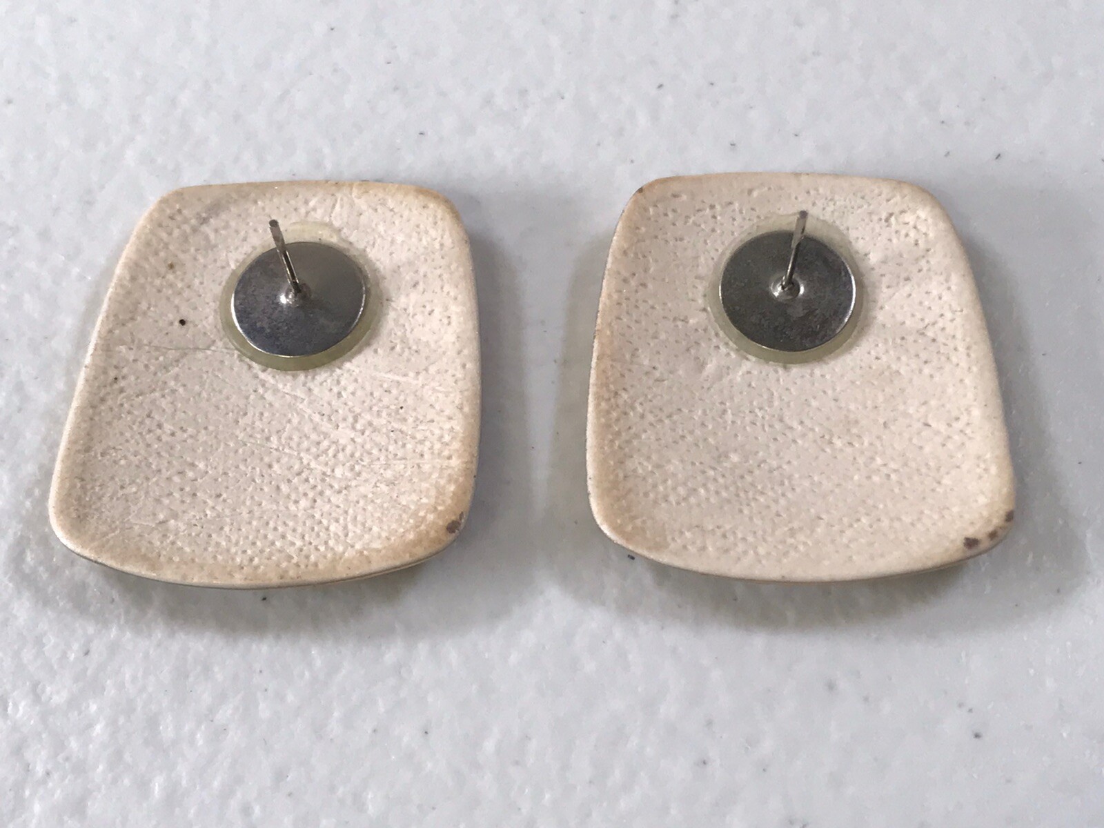 Vintage Gold Black White Stripes Rounded Rectangular Pierced Earrings Estate