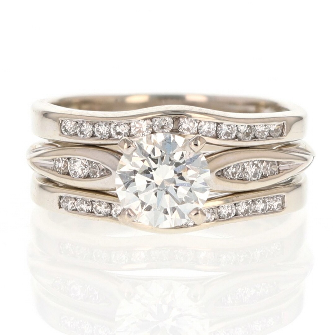 Gabriel & Co. 1.20ctw Round Diamond Wedding Set Rings 14k White Gold Size 5.25