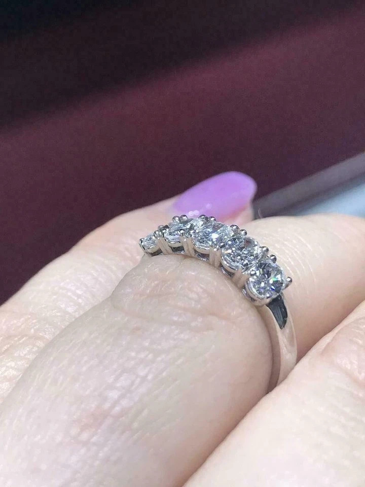 2.00 Ct Round Natural Diamond Half Eternity Wedding Band 14K White Gold 6 7 8