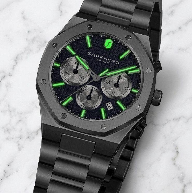 Men’s Octagonal Watch All Black Stainless Steel Bracelet Business Wristwatch