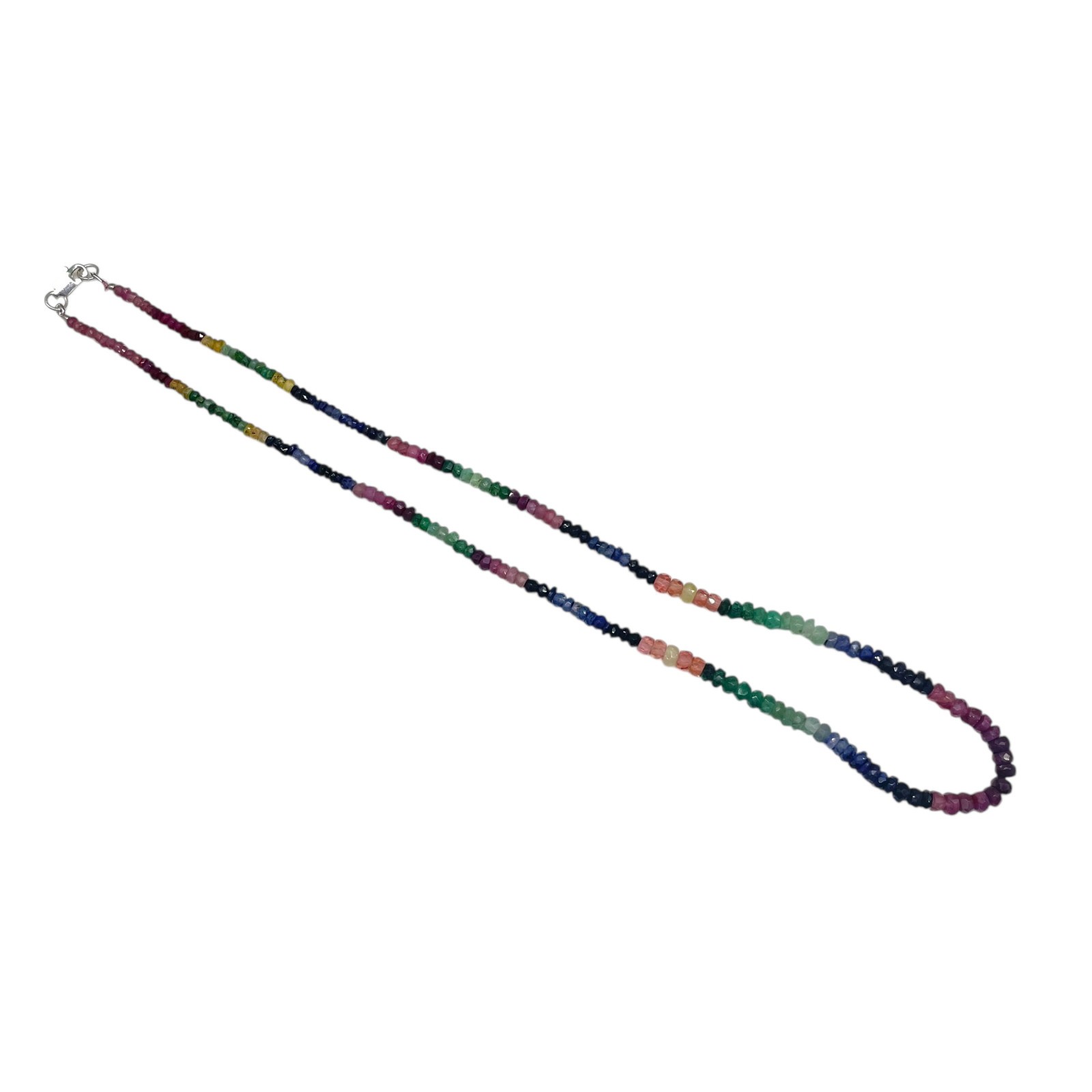 Single Strand Natural Multi Sapphire Necklace Faceted Beads 925 Clasp 18 Inch