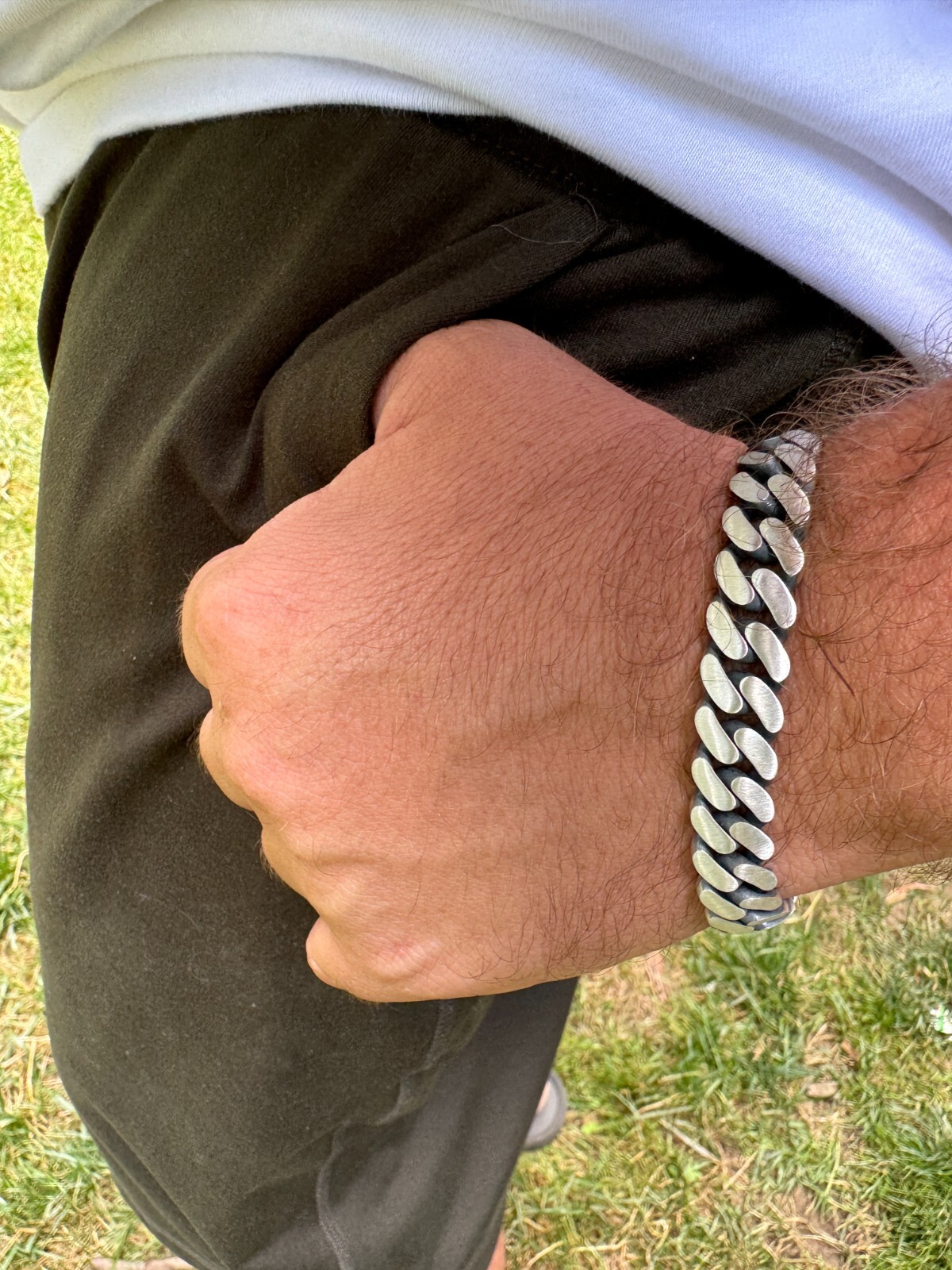 Custom Skull Lock Miami Cuban Link Bracelet 12mm Real 925 Silver Oxidized Finish