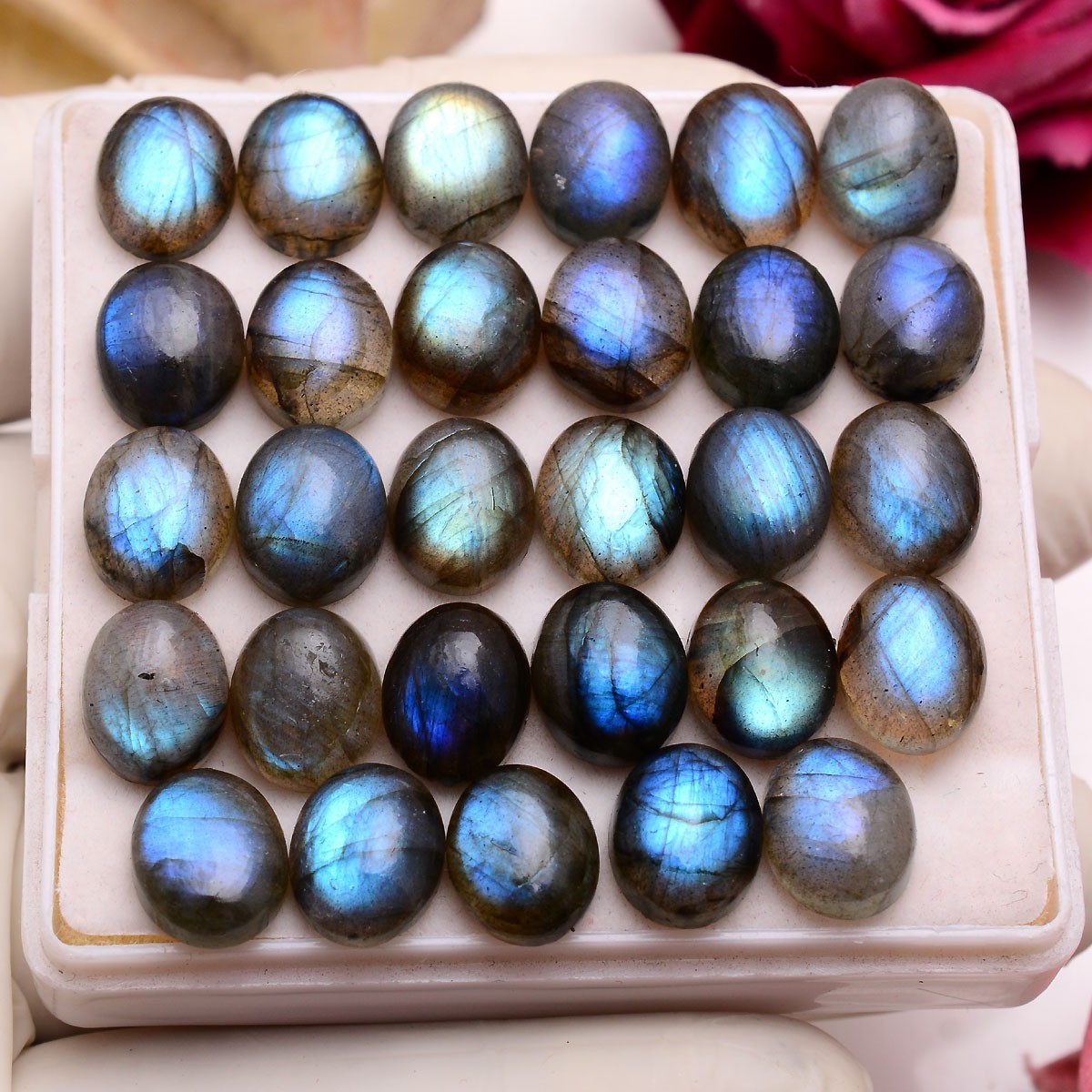 29 Pcs Natural Labradorite Blue Shine 11mmx9mm Oval Cabochon Loose Gemstones Lot