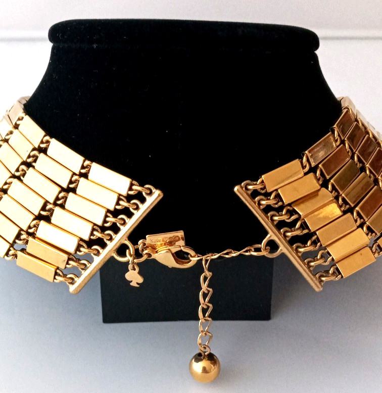 KATE SPADE New York Gold Tone 7 Strand Collar Necklace Statement Signed 19.5″