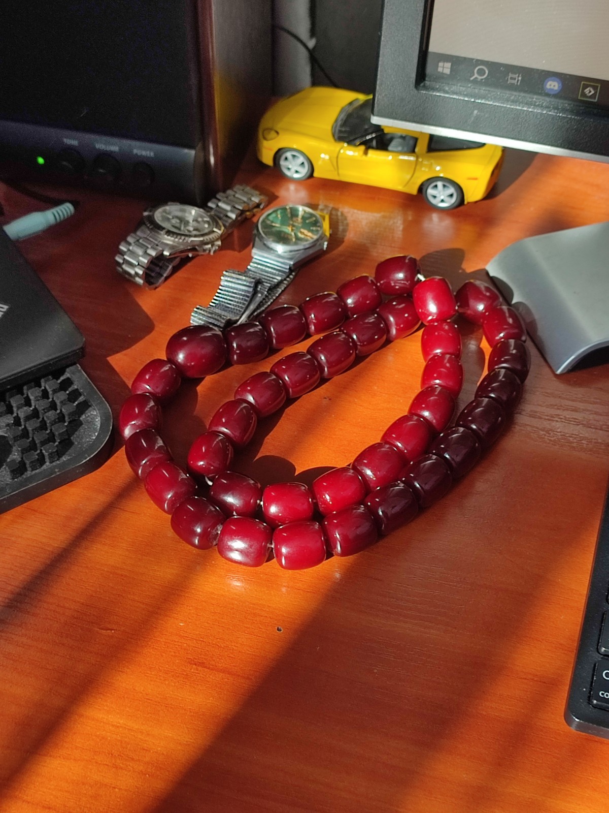 Antique Cherry Faturan Bakelite Necklace Large Beads 180g/70cm RARE Vintage
