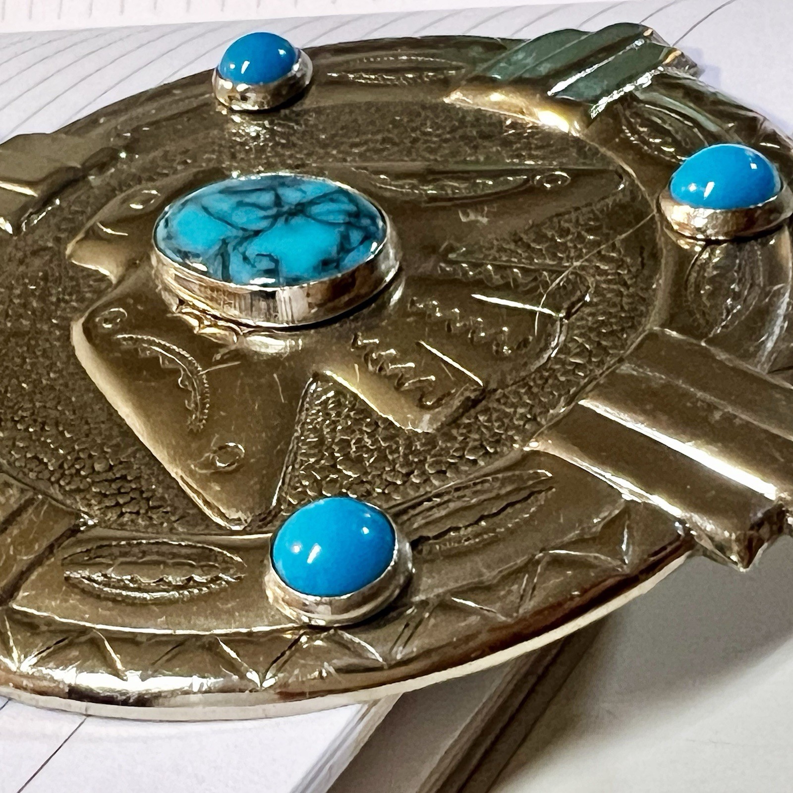 Nickle Silver Bell Vintage Western Navajo Thunderbird Turquoise Pendant Necklace