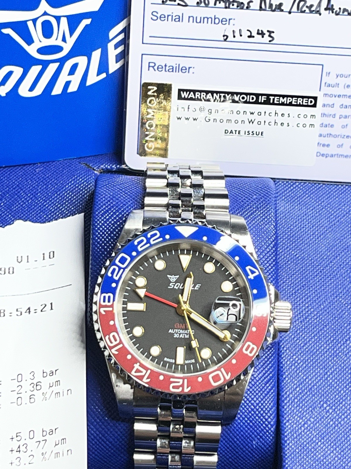 SQUALE Y1545 ATMOS 30 GMT 40 mm Pepsi With Cyclops (Rare) ~Gorgeous & Minty