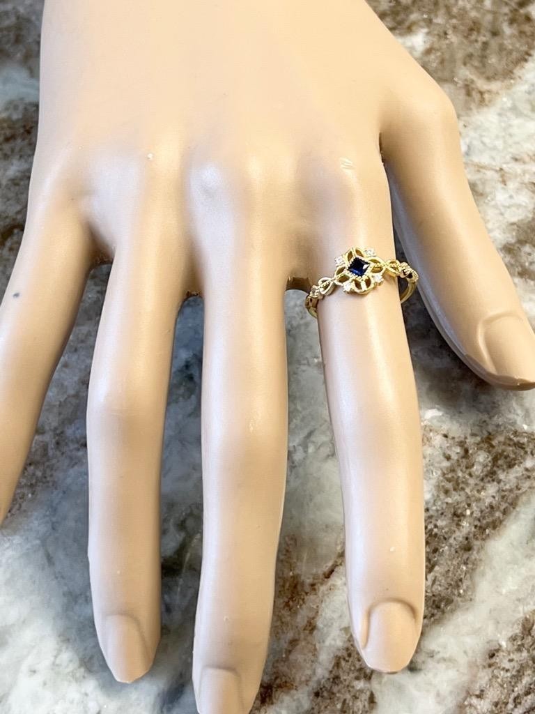 Real Blue Sapphire & Diamond 14K Y Gold on SOLID 925 Ring SZ 8 1/4 Victorian Rev