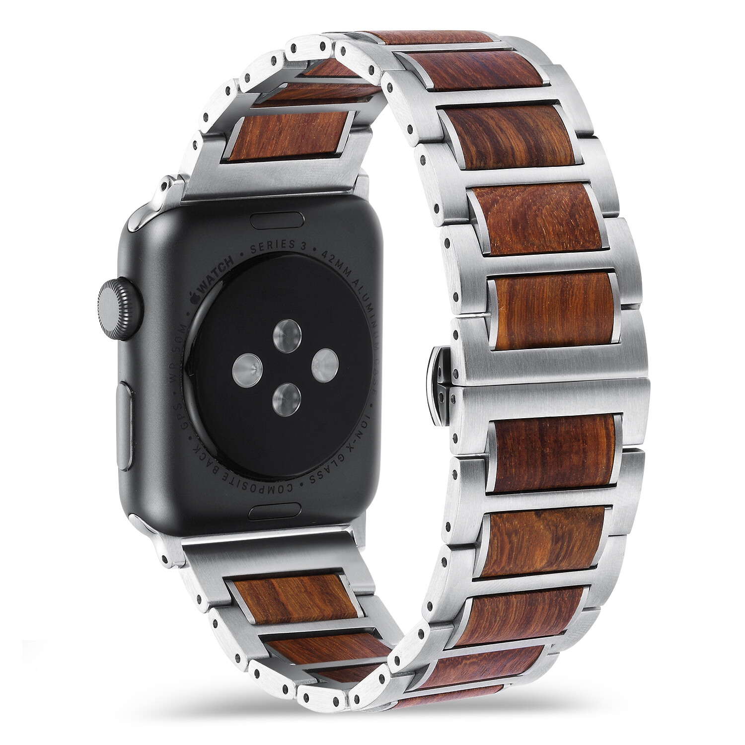 Wood and Stainless Steel Band For Apple Watch 38/40/41/42/44/45/46/49MM