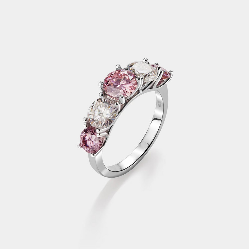 Color Five Stone Moissanite Cocktail Engagement Ring in 925 Sterling Silver