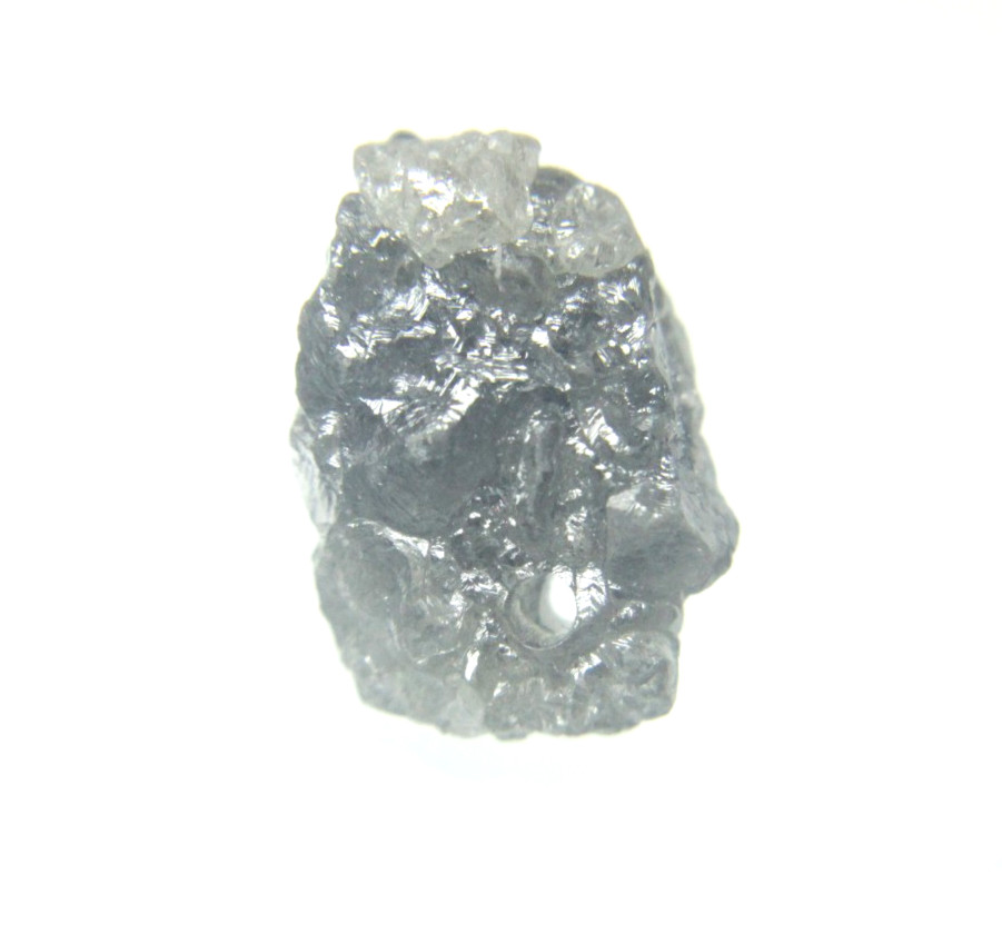4.87 CT UNCUT SILVER GRAY ROUGH DRILLED DIAMOND FOR PENDANT 12.11×8.40×6.40 MM