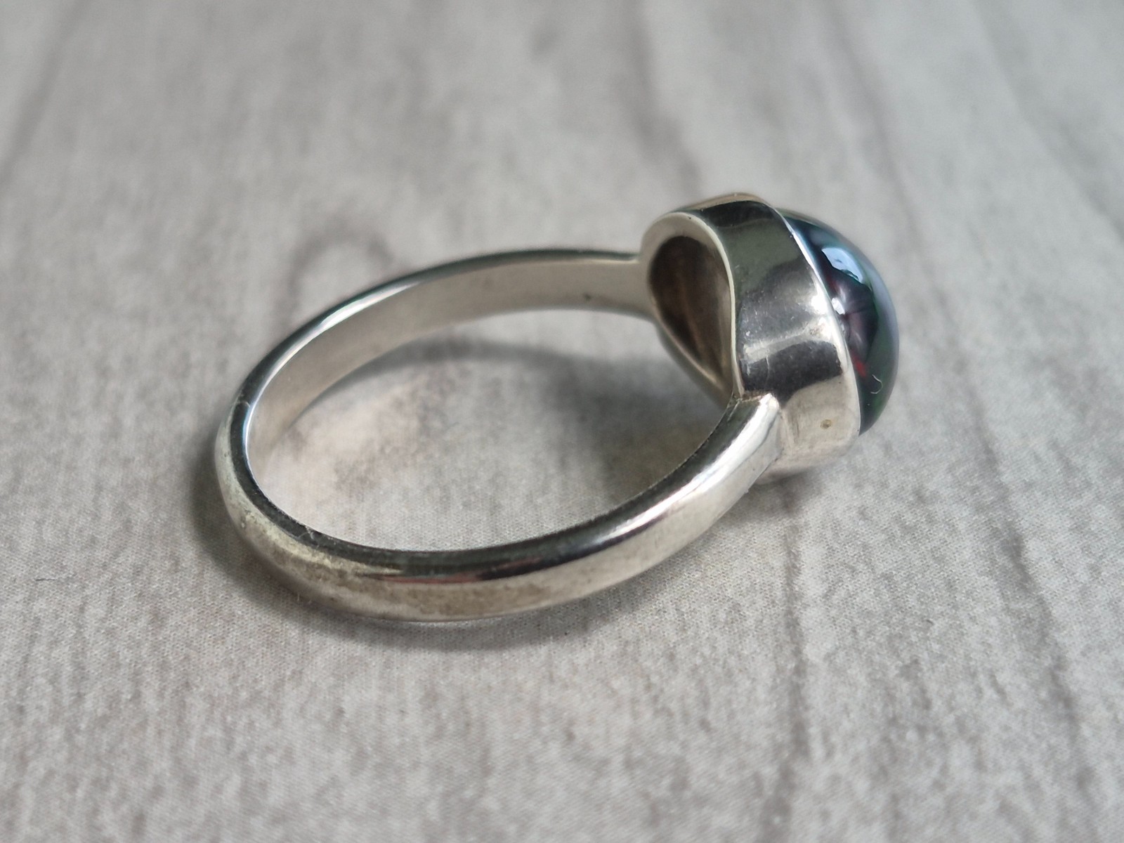 Ethiopian Black Opal in bezel setting 925 silver ring size7