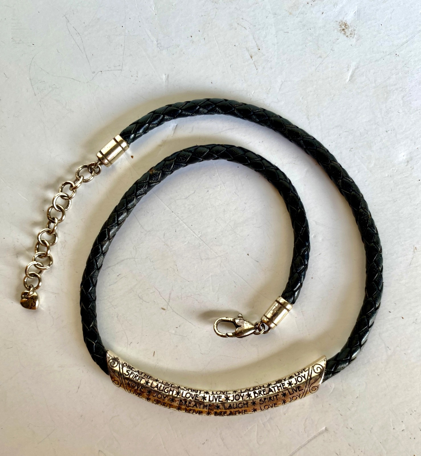 Adjustable Brighton Elan Love Joy Breathe Laugh Black Leather Necklace 18″to20″