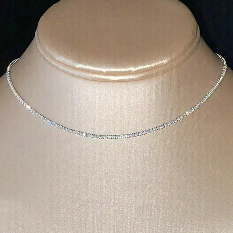 Lab Grown Diamond 18″ Tennis Necklace 17.00CT Round Cut 14k White Gold Plated