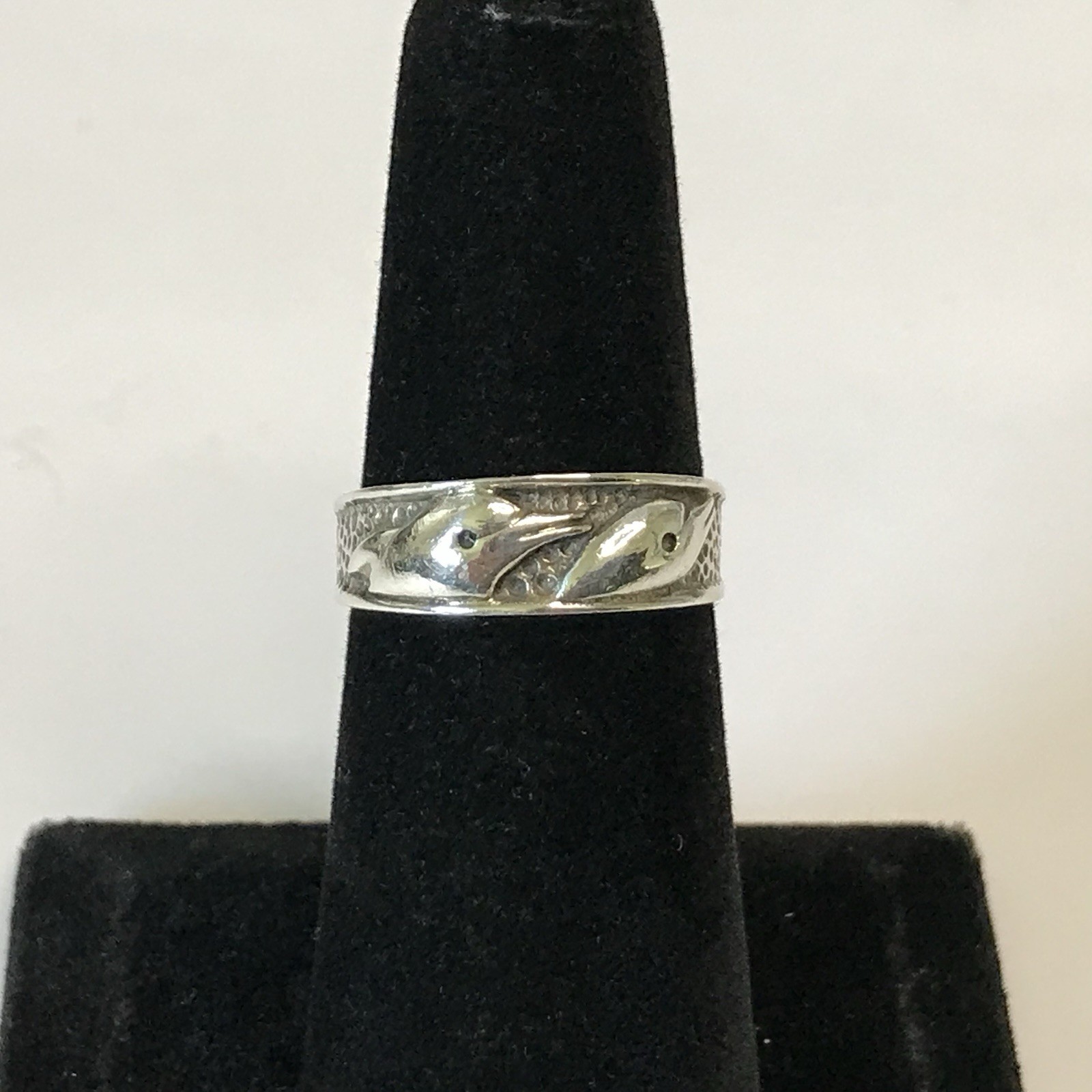 PETER STONE 925 Sterling Silver Vintage Dolphin Band Ring Size 5.75 3.15grams