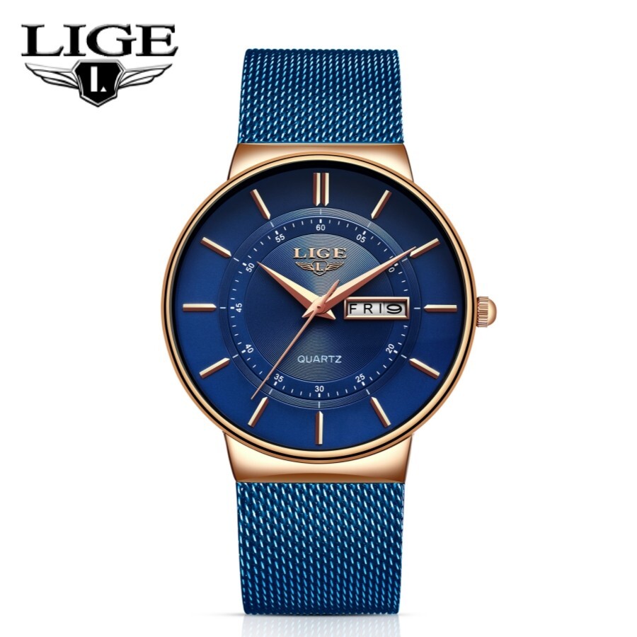 Waterproof Men Watch Ultra Thin Casual Business Stainless Steel Quartz Date Week