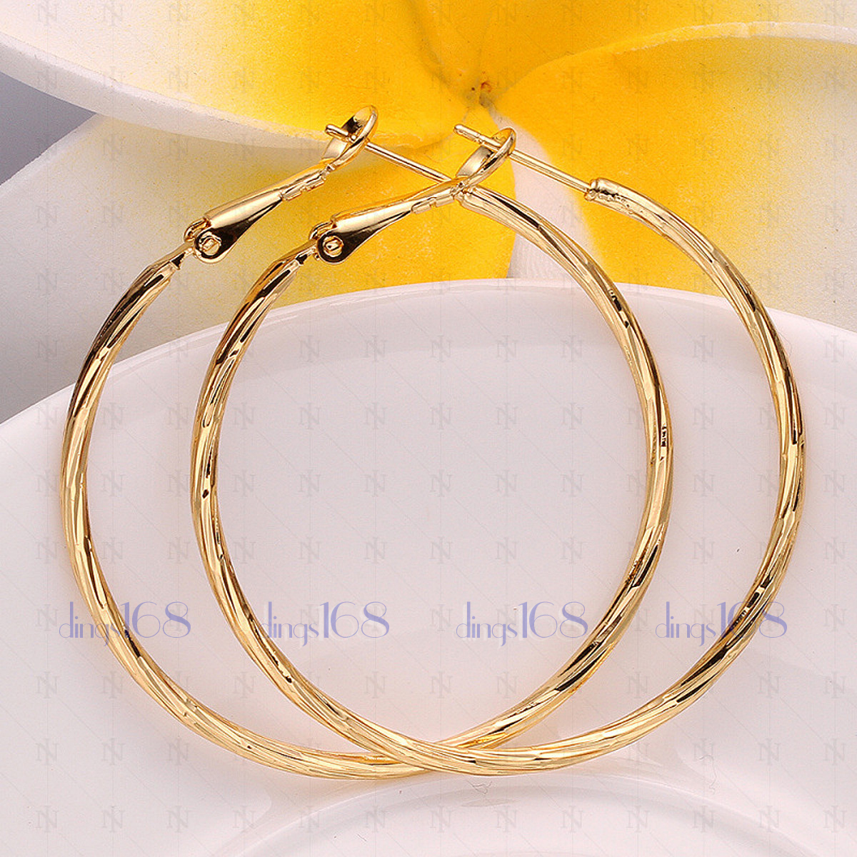 18K Gold Filled Nickle/Lead Free 45mm Medium-Size 2mm thin Hoop Earrings HG8
