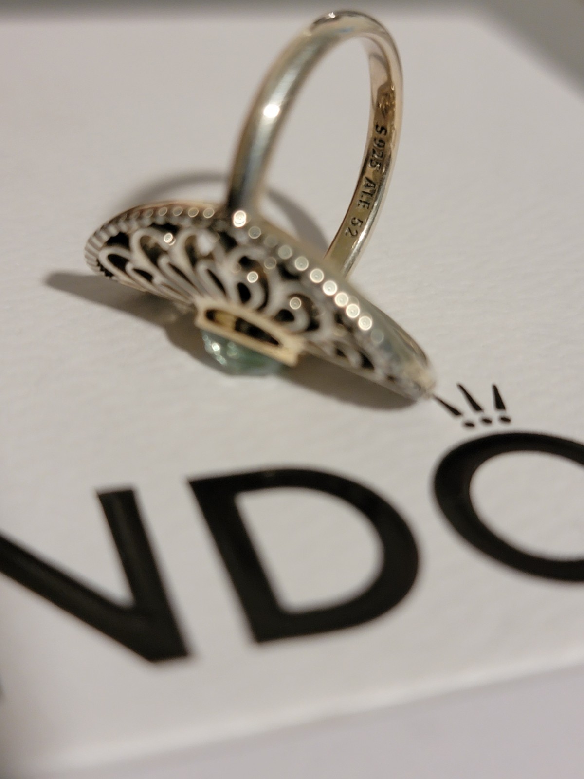 Pandora Vintage Allure Green Sythetic Spinel & 14K Gold Sz 6 With Box