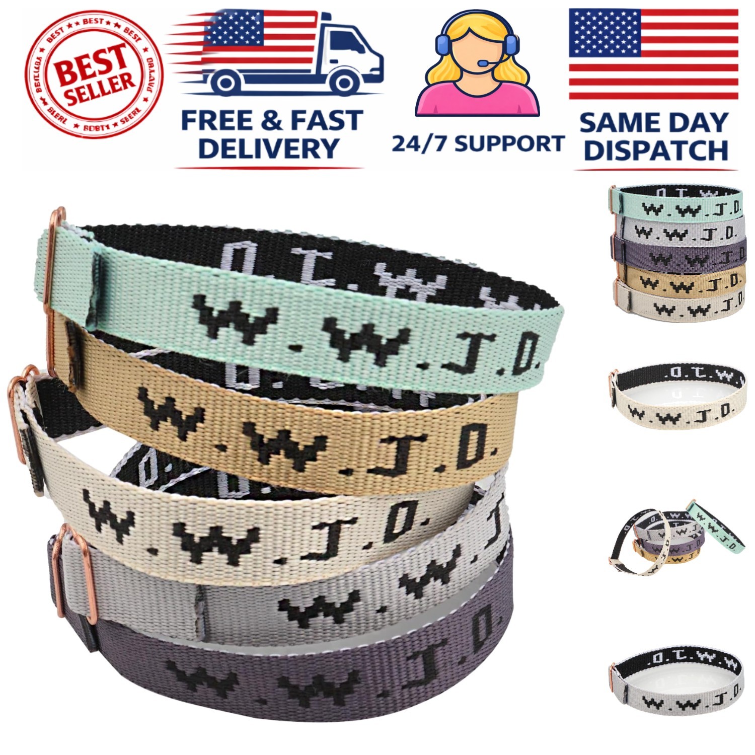 WWJD Colorful Woven Bracelets – 5 Adjustable Christian Wristbands for All Ages