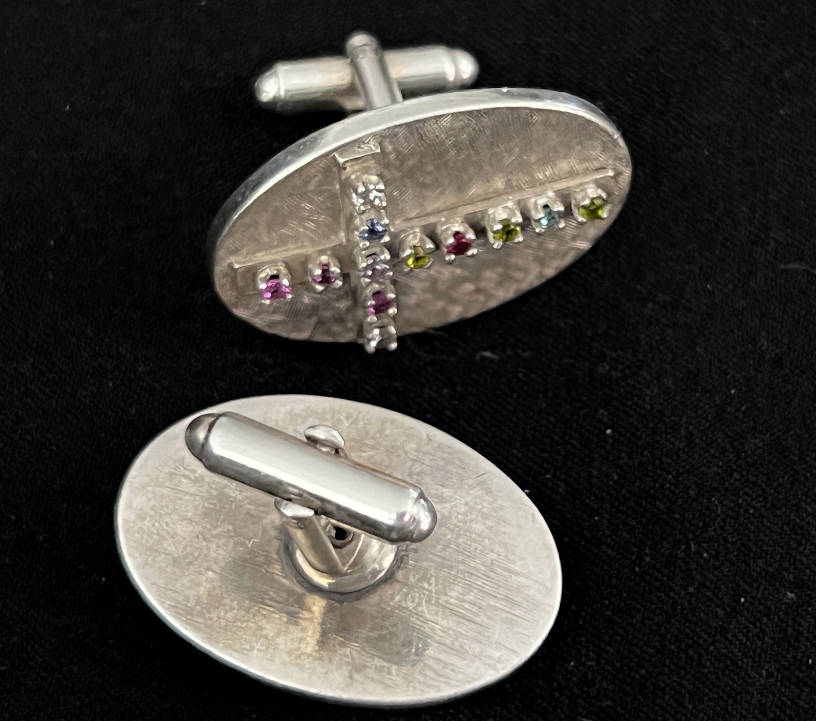 VINTAGE STERLING SILVER LARGE CUFFLINKS MULTI-STONE CROSSES DECORATION 36.3G