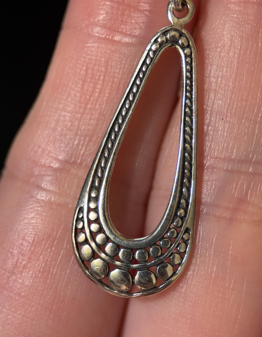 925 Sterling Silver Dangle Teardrop Earrings Textured Design 3.29g Pair