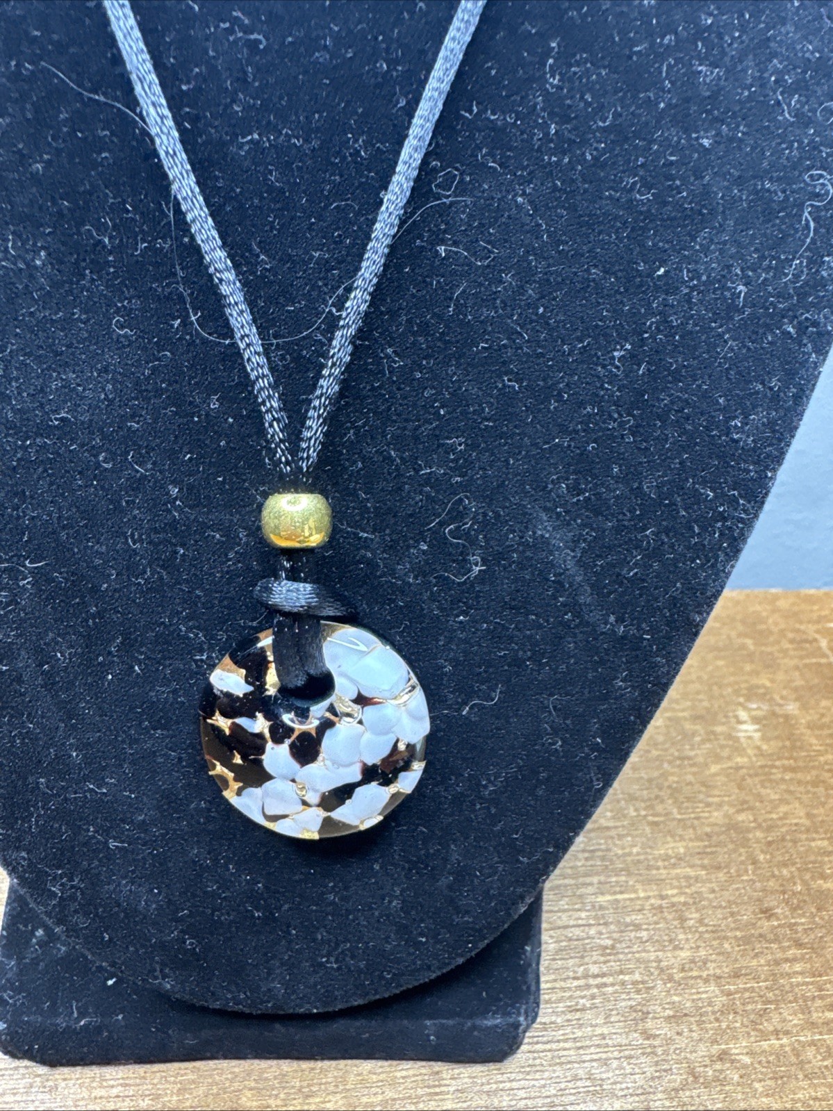 Vetro di Murano Italy Glass Pendant Necklace & Earrings Set Black White Gold