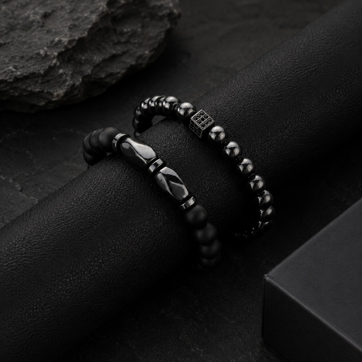 Men’s Natural Hematite Beaded Bracelet Black Stone Stretch Jewelry