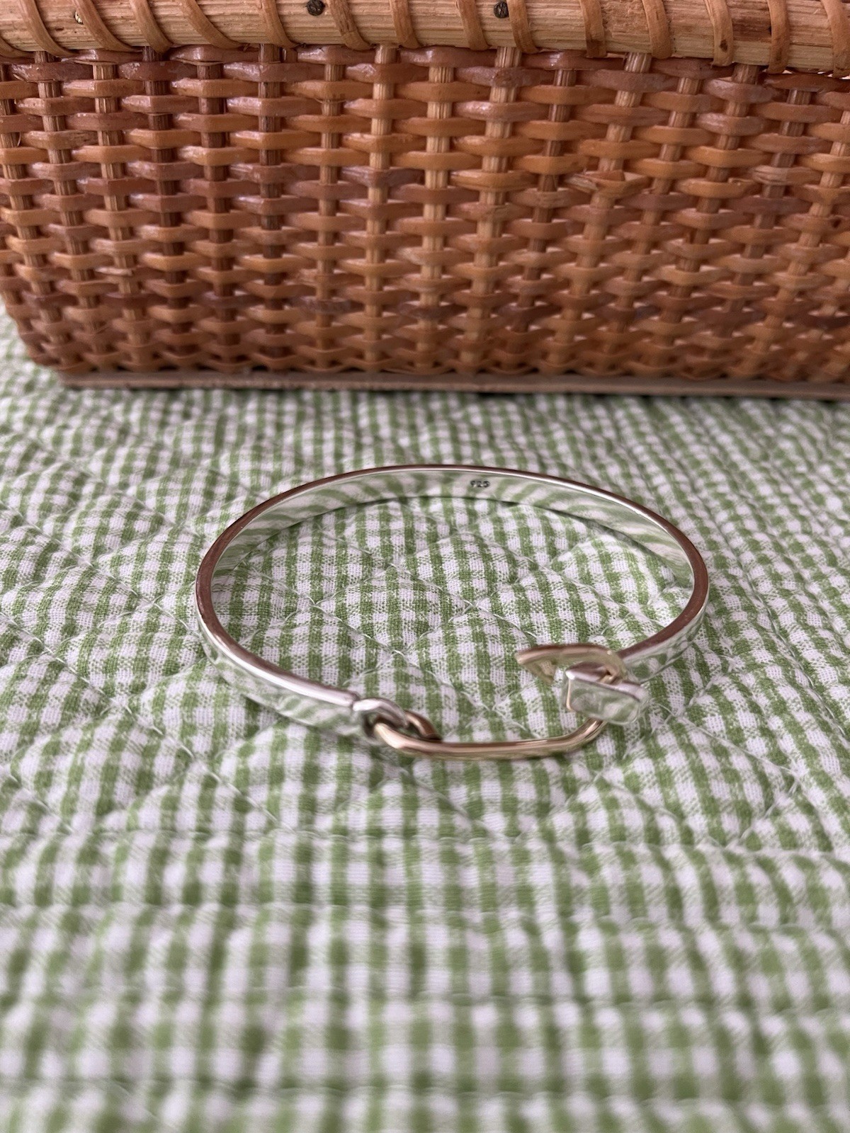 Cape Cod Bracelet, Chatham Hook 14K Gold & Sterling Silver Fish Hook Bangle 90’s