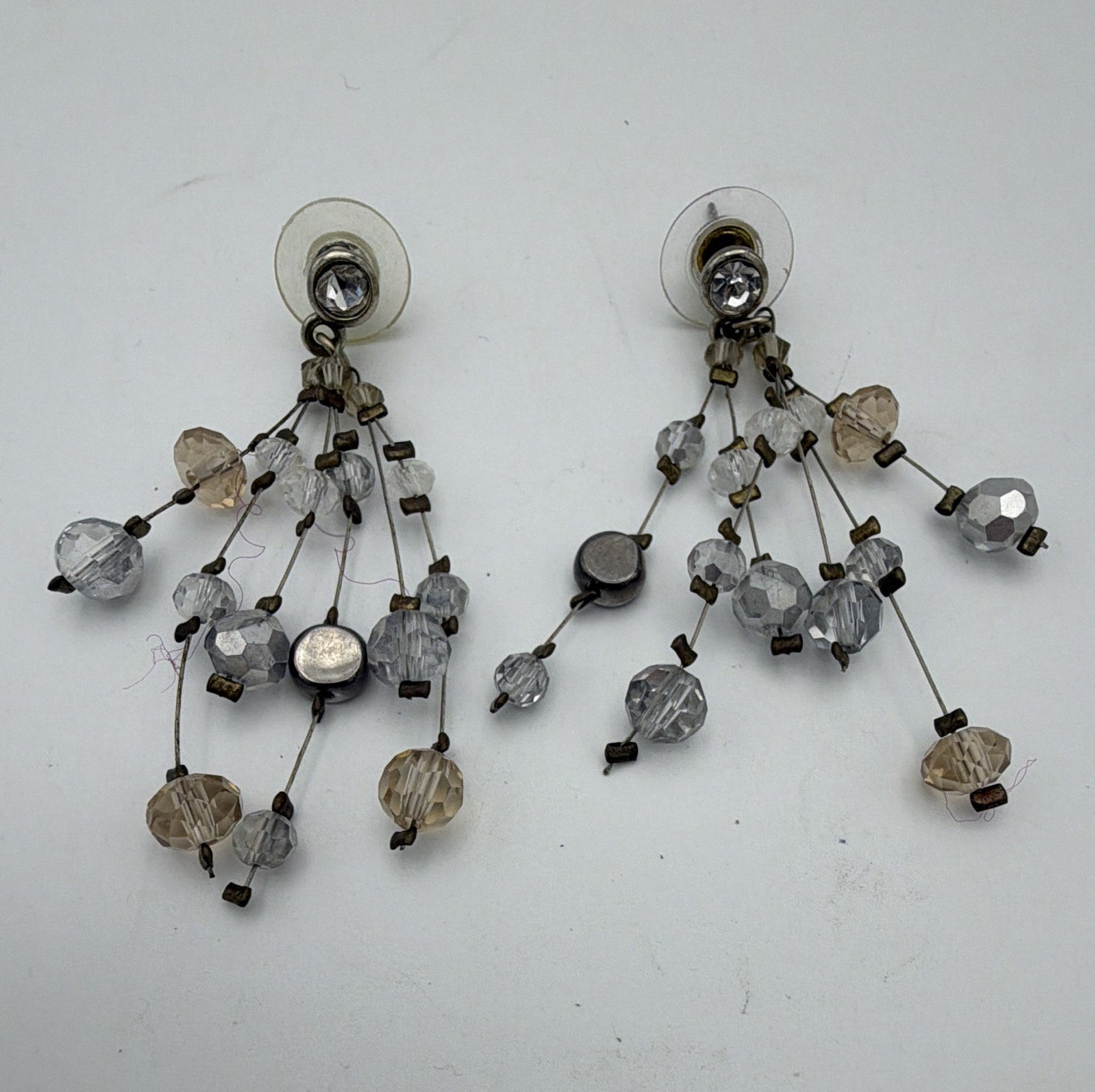 Chico’s Silver Tone Clear & Champagne Crystal Chandelier Dangle Earrings