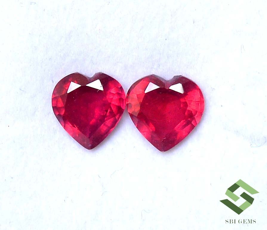 8×8 mm Natural Ruby Heart Shape Cut Pair 3.91 CTS Faceted Loose Gemstones GF