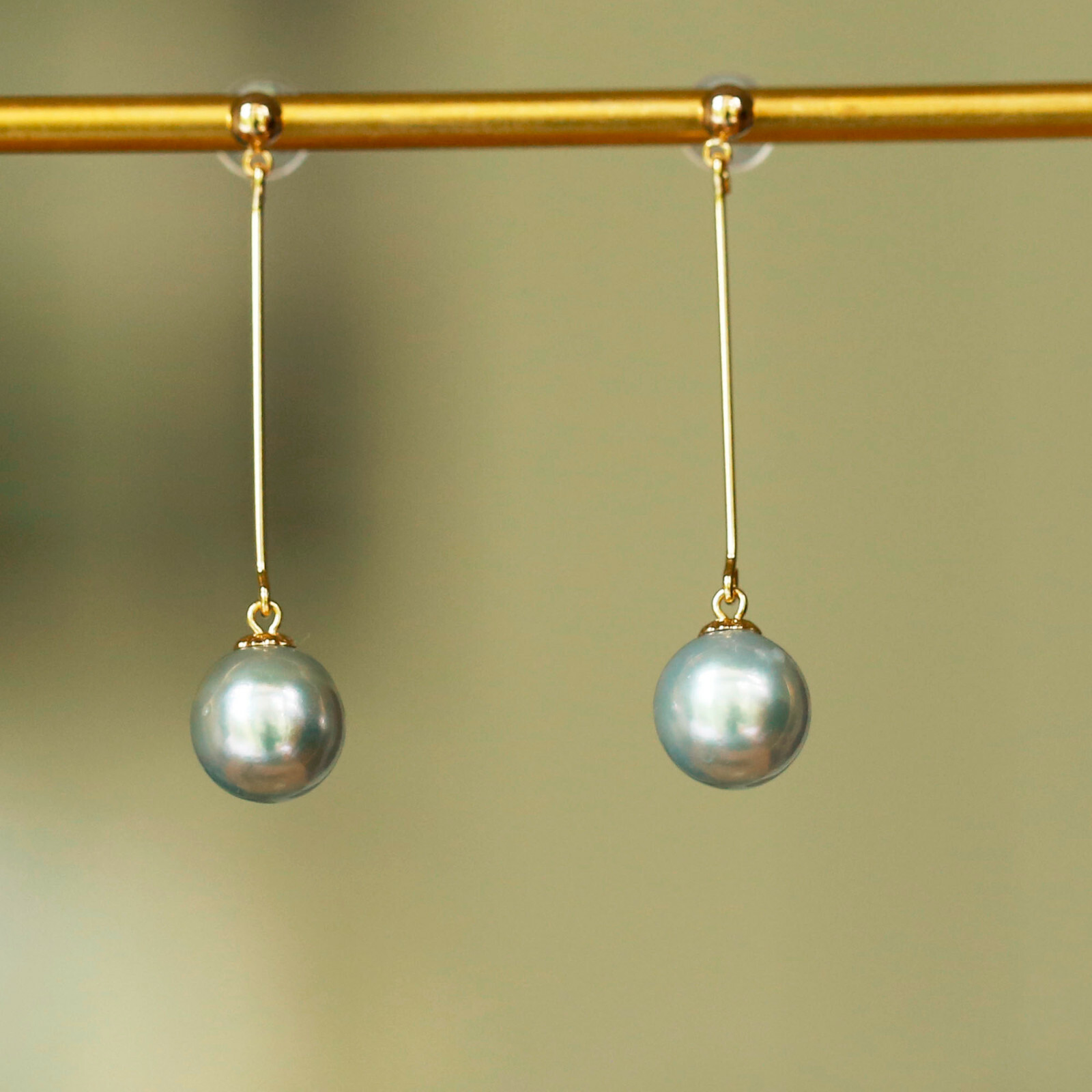 8mm Japan Seawater Akoya Fairy Pearl Earring stud 18K Gold 9.8cts 37.5mm #132