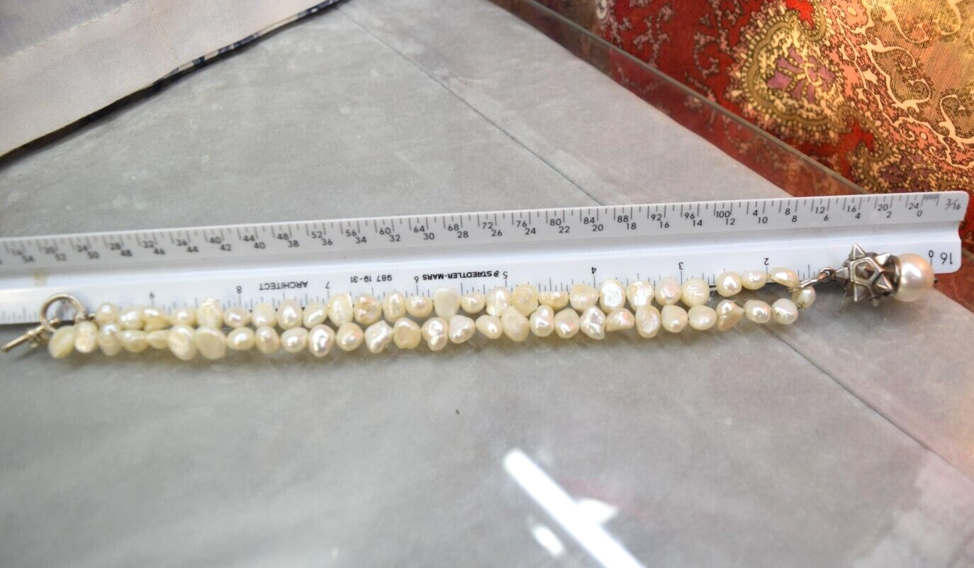 Vintage Sterling 14.2 mm South Sea cultured Pearl & Fresh water pearl necklace