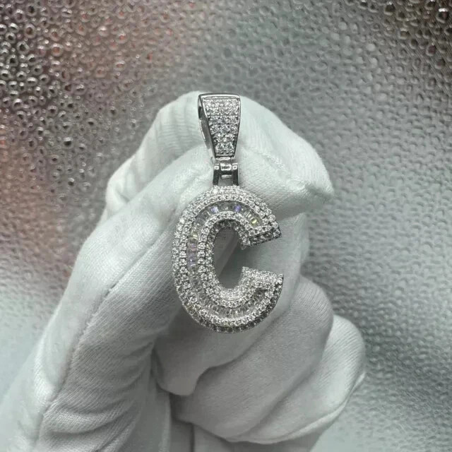 2.74 Ct Round Cut Real Moissanite Custom “C” Letter Pendant 925 Sterling Silver