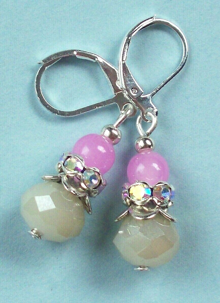 PINK BLUE JADE & CRYSTAL drops Leverback handcrafted YOU CHOOSE #450-6