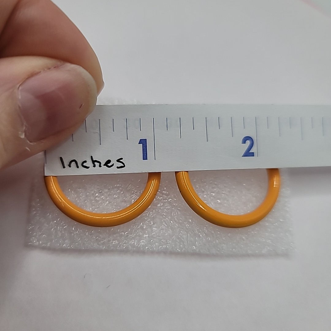 Vtg Mustard Yellow Enamel Round Hoop Pierced Stud Earrings