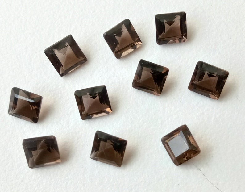 Natural Smoky Quartz Square Faceted Cut 5mm To 20mm Loose Gemstone