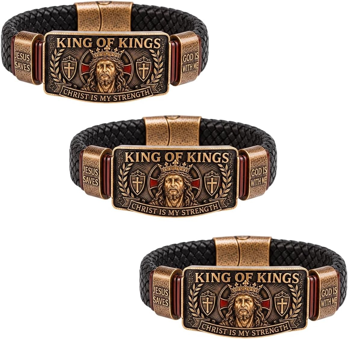 King of Kings Religious Bracelet, Adjustable Inspirational Wristband for Men