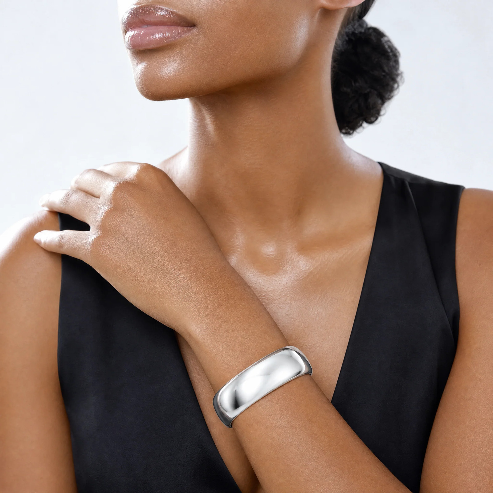 Sterling Silver Polished 25mm Domed Cuff Bangle