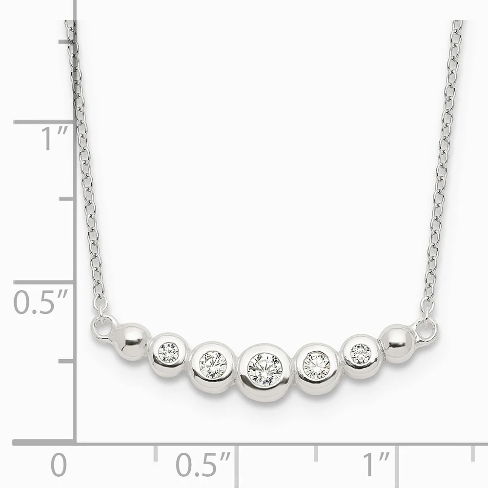 Sterling Silver Graduated CZ 18in Bar Necklace