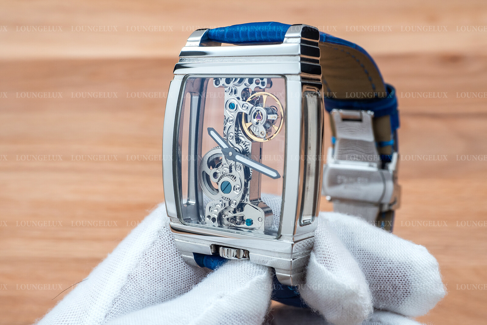 Mens Silver Bridge Manual Mechanical Watch – Blue Leather Strap Gift