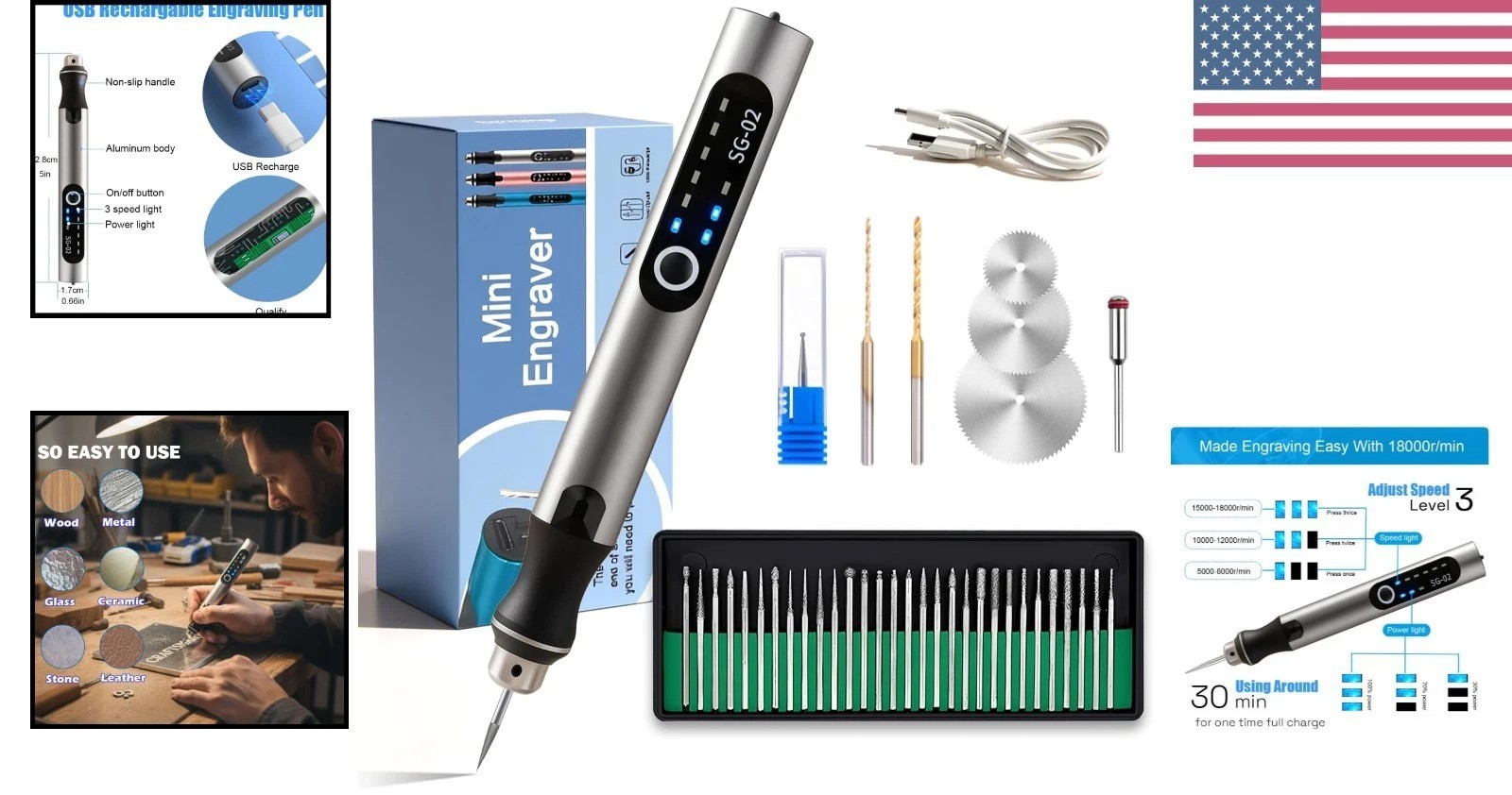 USB Rechargeable Cordless Engraving Pen with 35 Bits for Precision Crafting