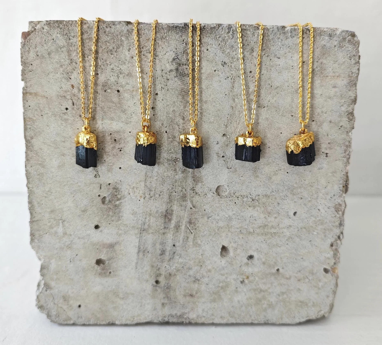 Gold Necklace with Tourmaline Pendant 18K Gold Plating Chain Black Gold