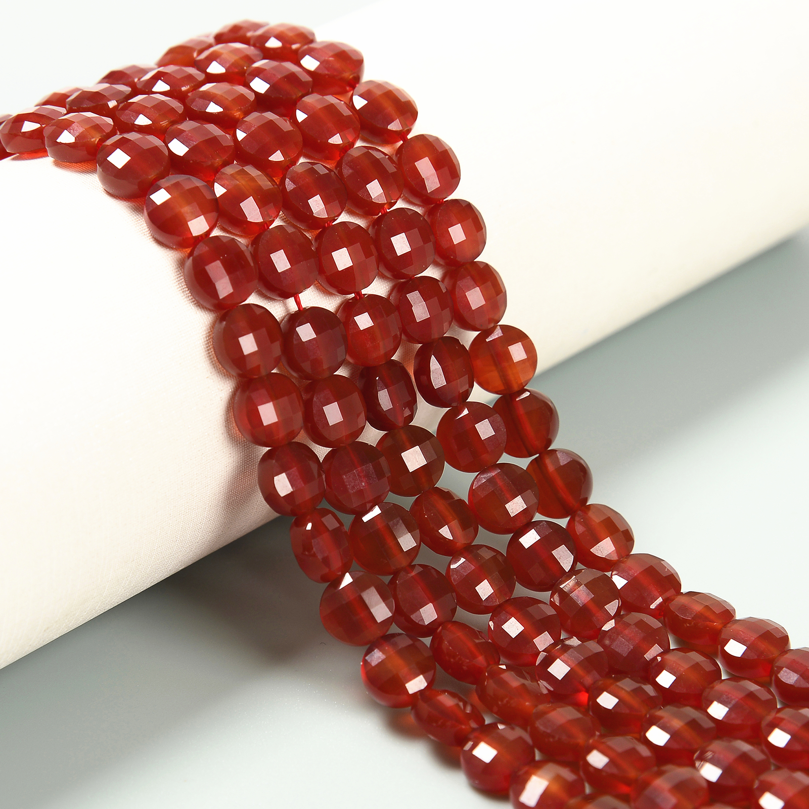 Carnelian Faceted Coin Beads Size 8mm 15.5” Strand