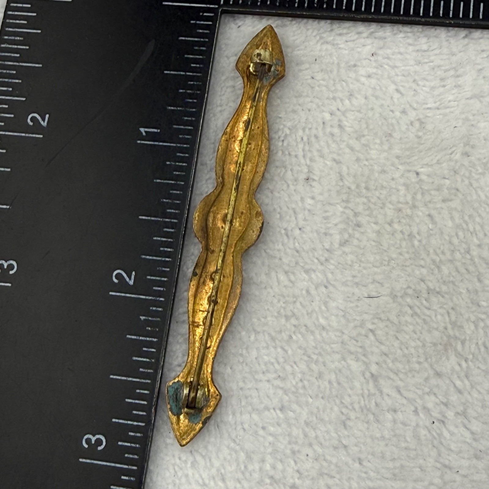 Vintage Art Nouveau Bar Brooch Blue Rhinestone Gold Tone