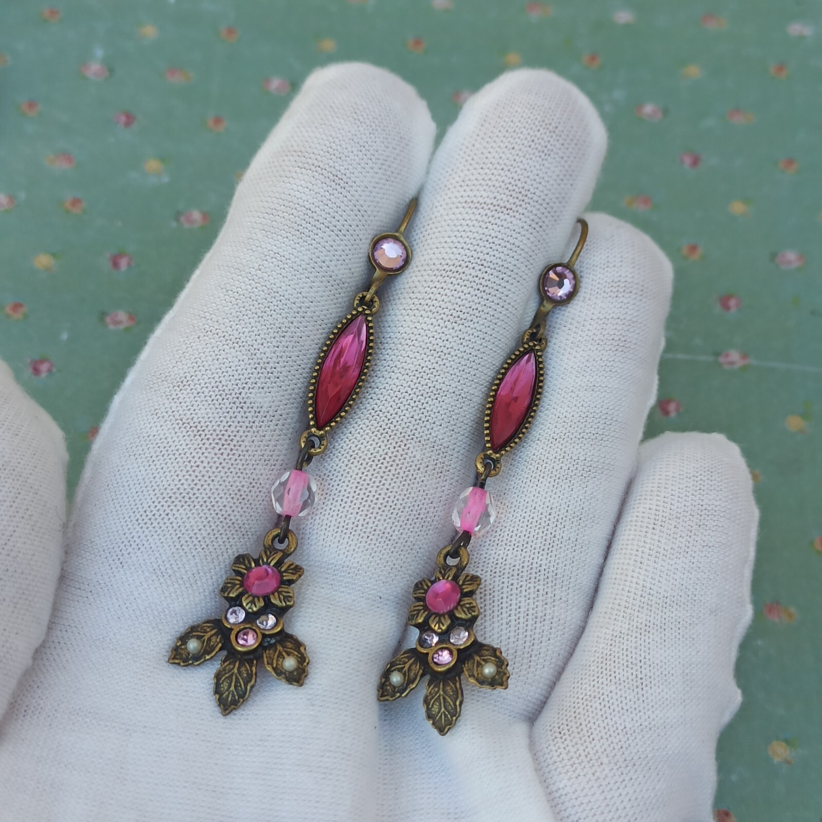 Michal Negrin Earrings Hot Pink Fuchsia Long Marquis and Swarovski Crystals Gift
